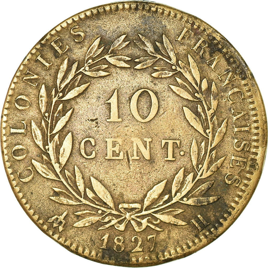 Coin, FRENCH COLONIES, Charles X, 10 Centimes, 1827, La Rochelle, EF(40-45)