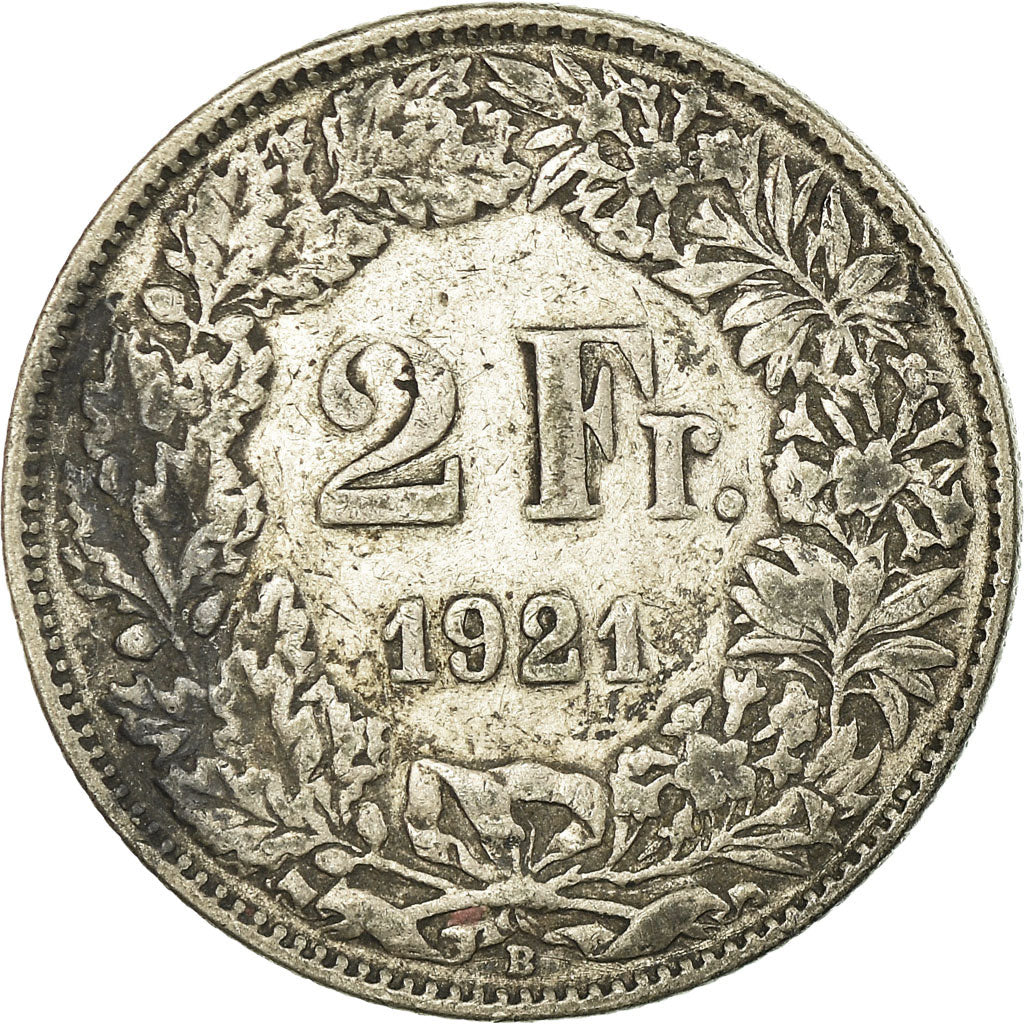 Coin, Switzerland, 2 Francs, 1921, Bern, VF(30-35), Silver, KM:21