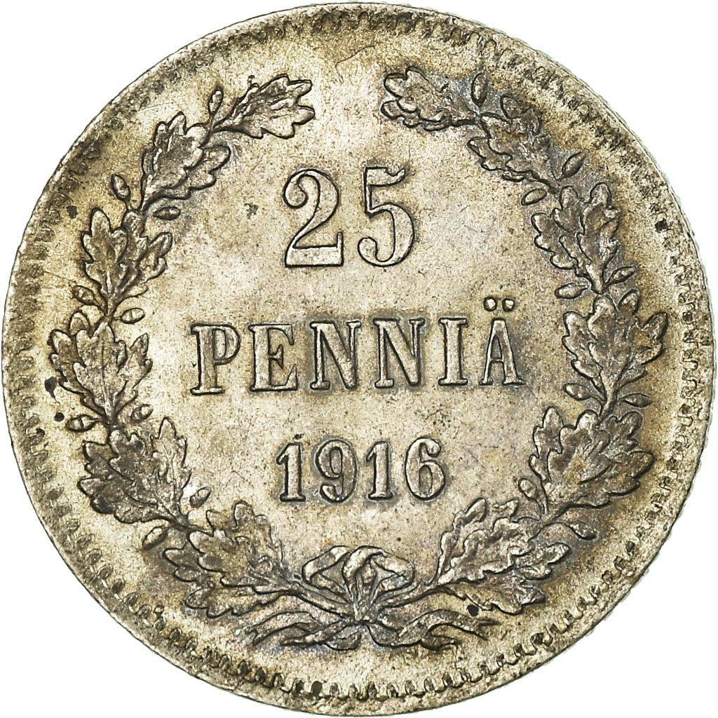 Coin, Finland, Nicholas II, 25 Penniä, 1916, MS(60-62), Silver, KM:6.2