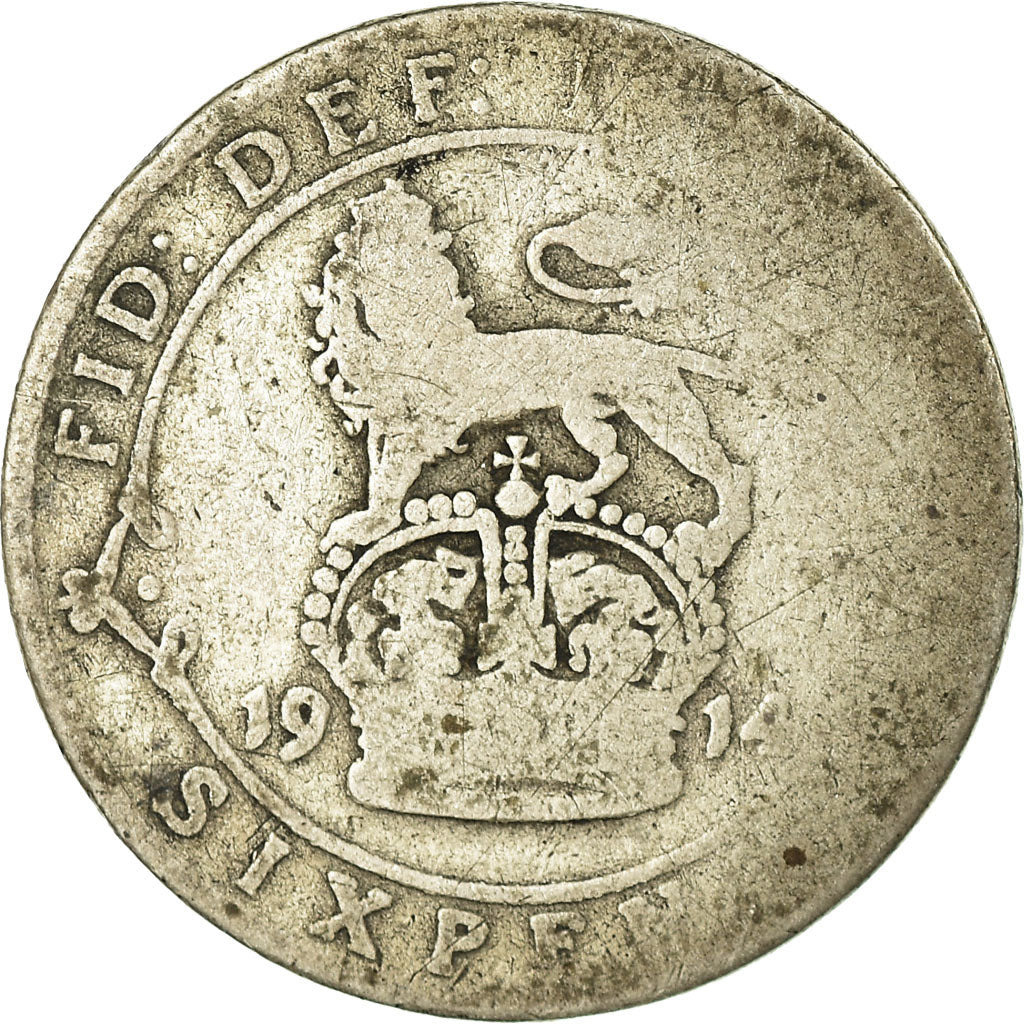 Coin, Great Britain, George V, 6 Pence, 1914, F(12-15), Silver, KM:815