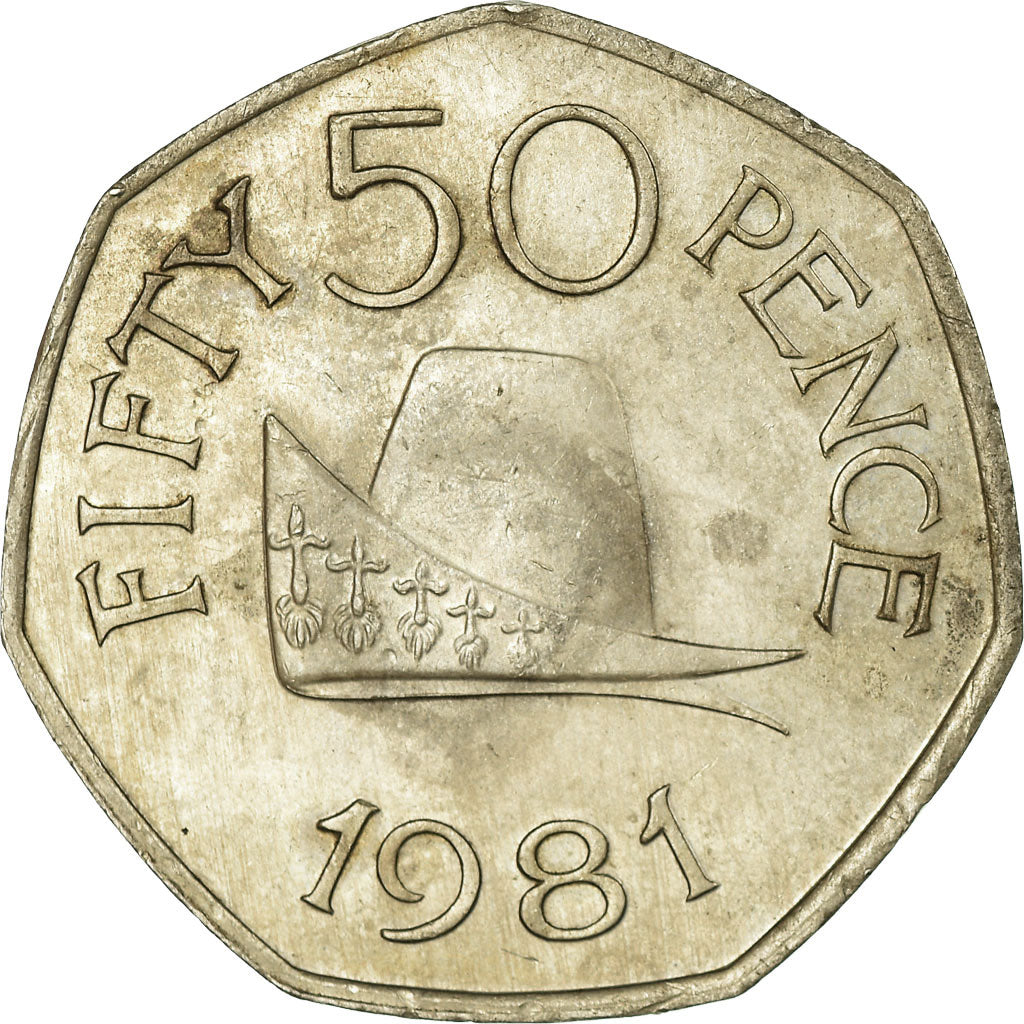 Moeda, Guernesey, Elizabeth II, 50 Pence, 1981, Heaton, AU(50-53)