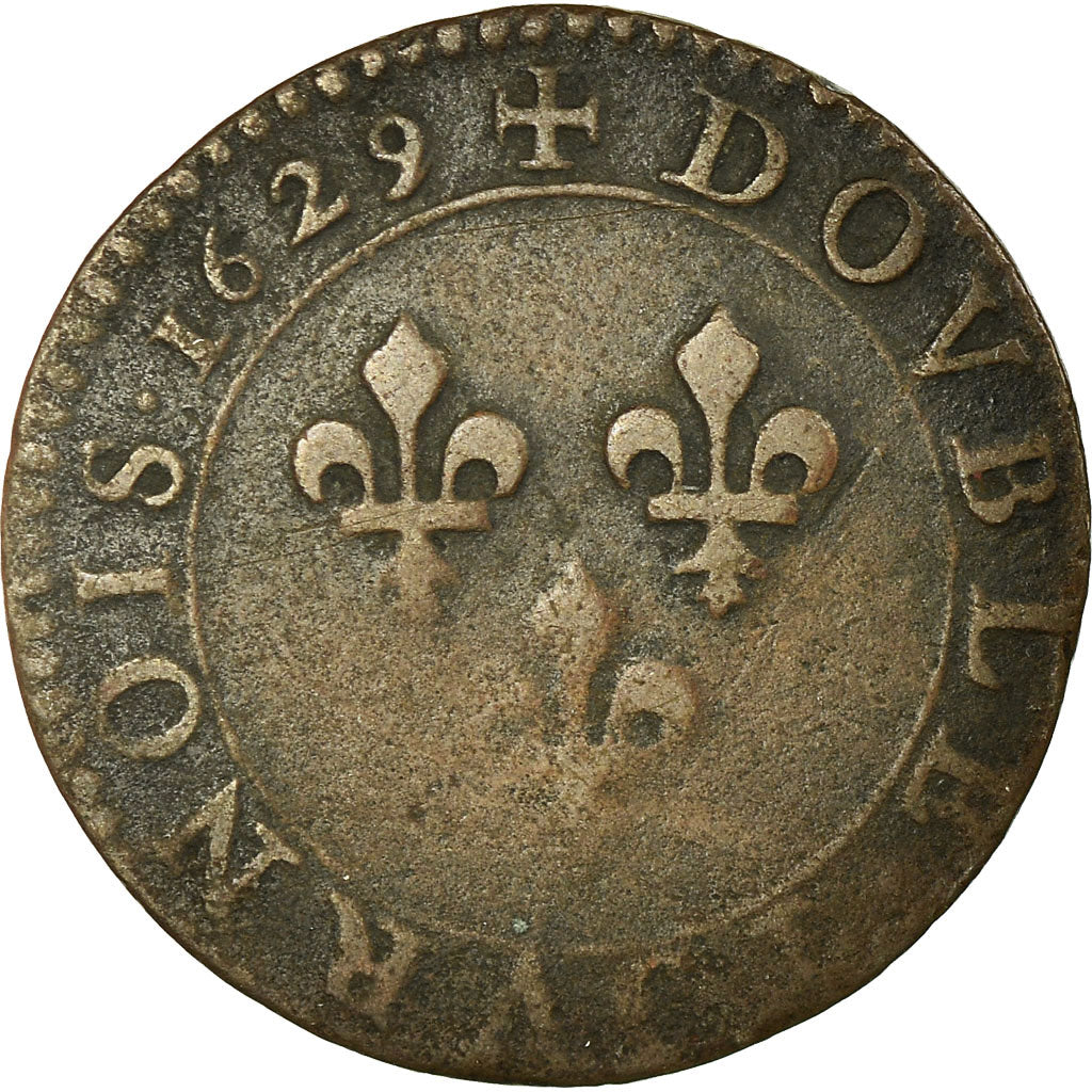 Coin, France, Double Tournois, 1629, Letter on right of the bust, EF(40-45)
