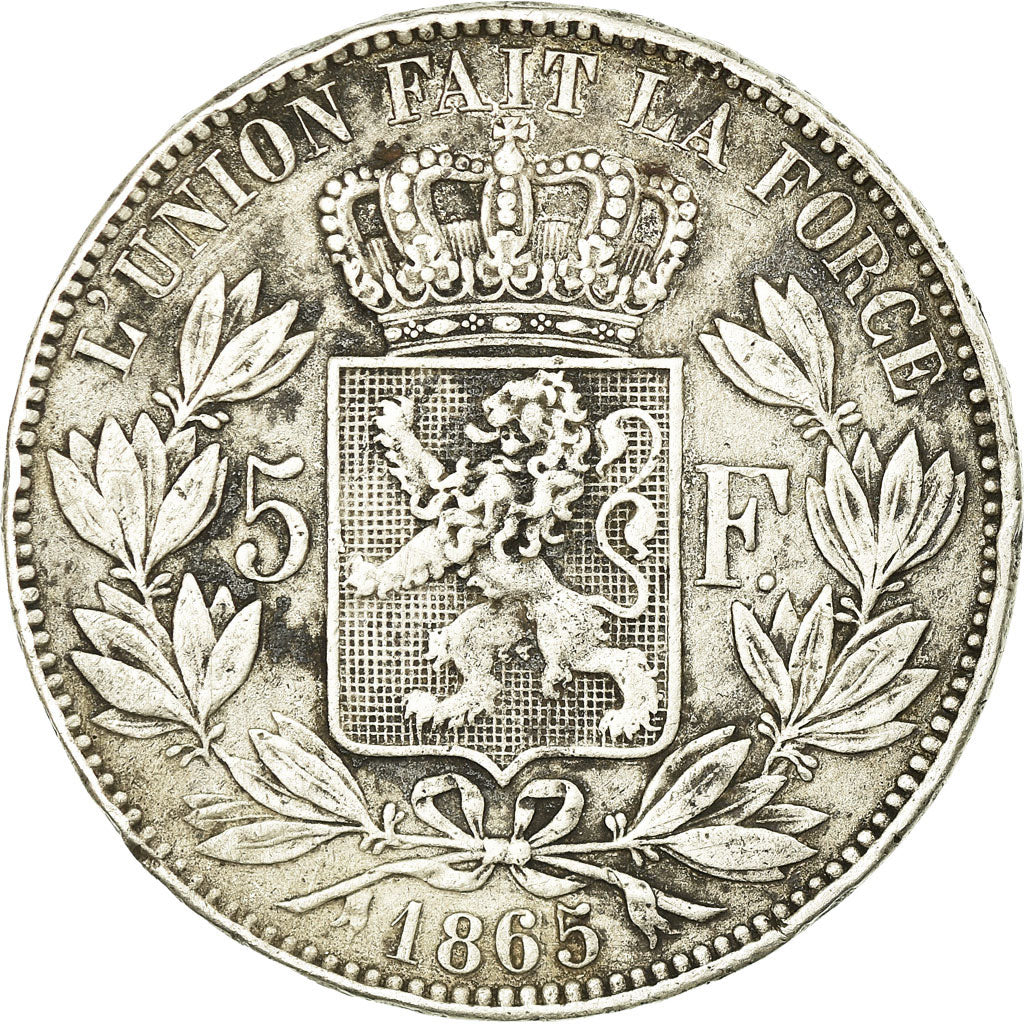 Münze, Belgien, Leopold I, 5 Francs, 5 Frank, 1865, Point after F, S+, Silber