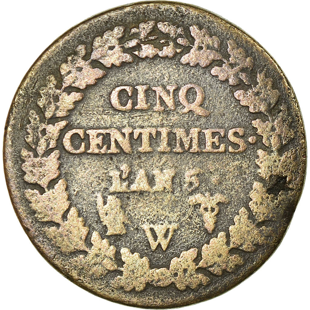 Moneta, Francia, Dupré, 5 Centimes, 1796, Lille, B+, Bronzo, KM:640.11