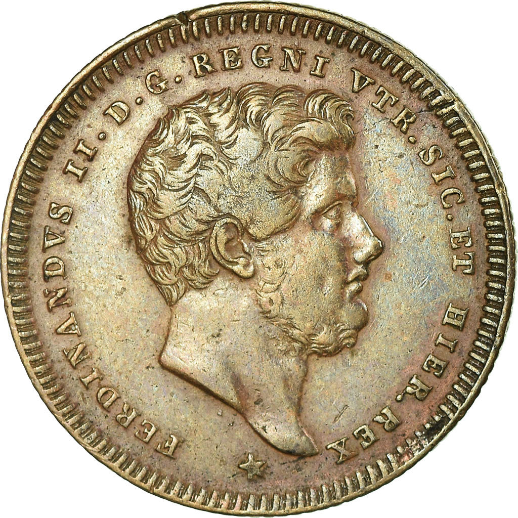 Coin, ITALIAN STATES, NAPLES, Ferdinando II, 2 Tornesi, 1839, EF(40-45), Copper