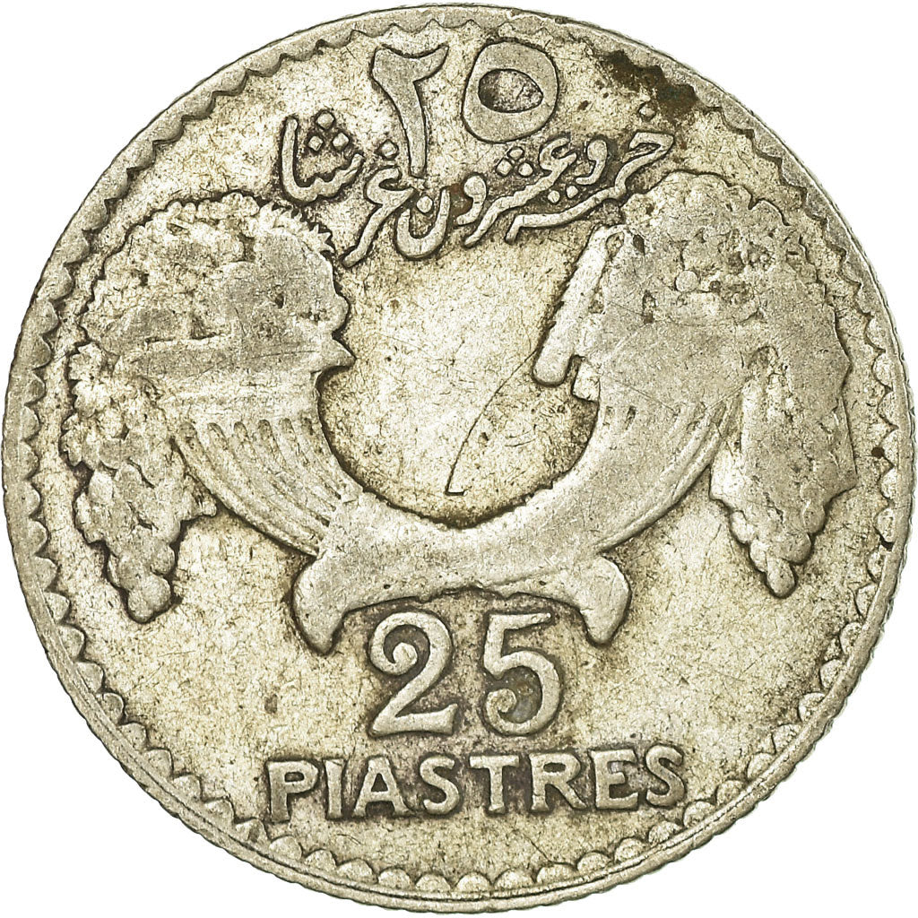 Coin, Lebanon, 25 Piastres, 1929, Paris, VF(30-35), Silver, KM:7, Lecompte:35