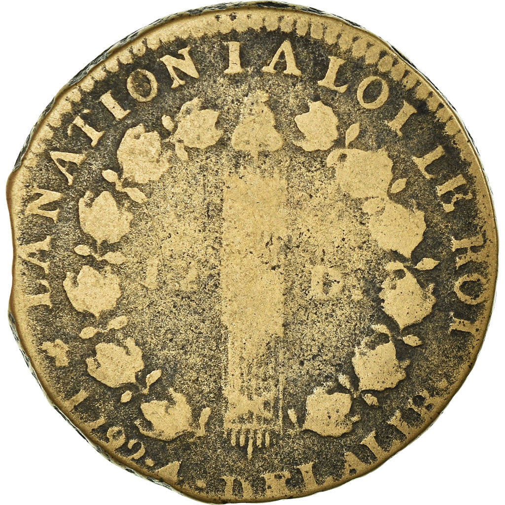 Moneta, Francia, 12 deniers françois, 12 Deniers, 1792, Dijon, MB, Bronzo