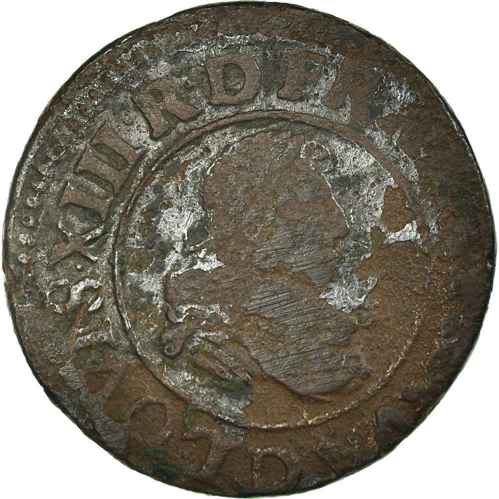 Moneda, Francia, Double Tournois, 1632, Lyon, BC+, Cobre