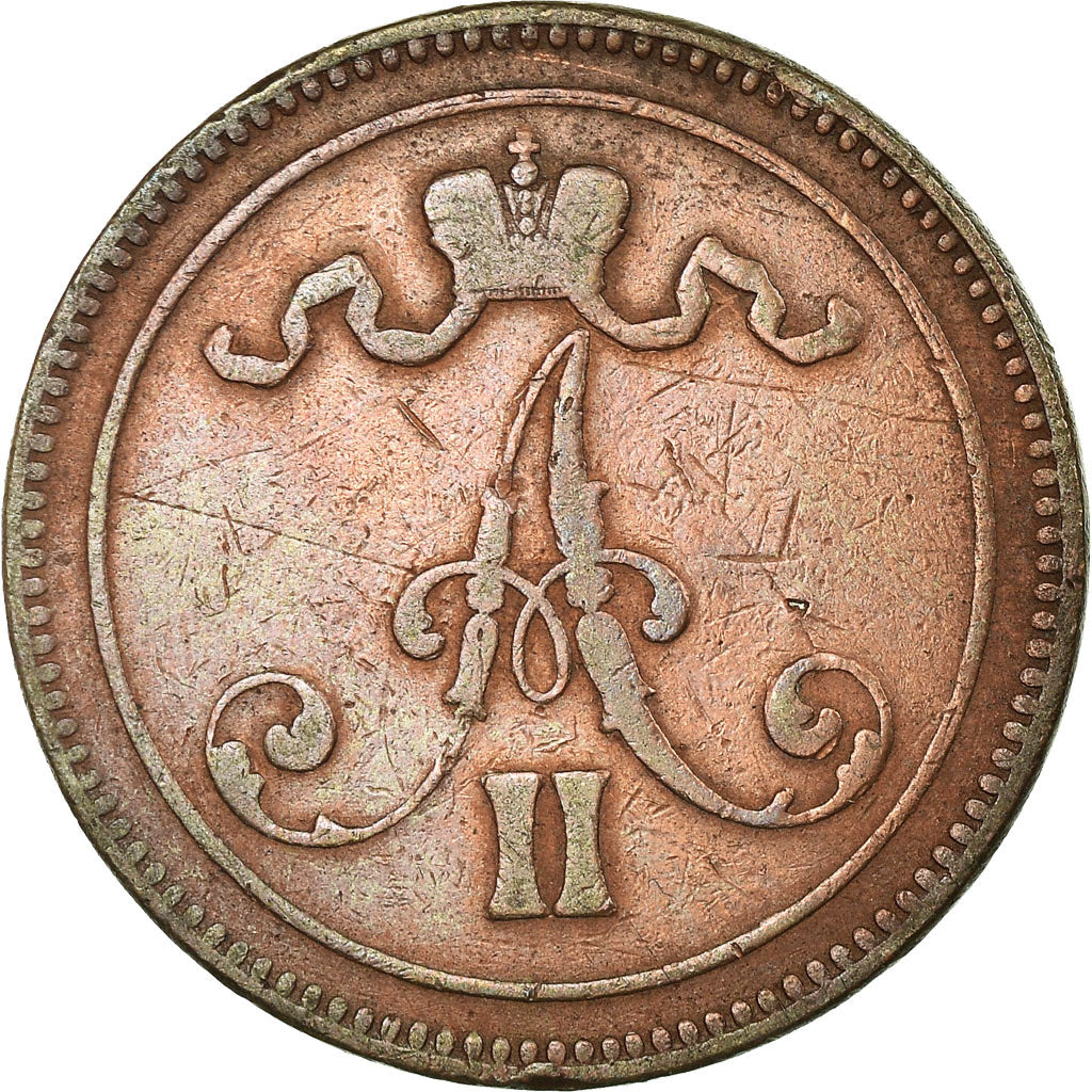 Moneta, Finlandia, Alexander II, 10 Pennia, 1866, VF(30-35), Miedź, KM:5.1