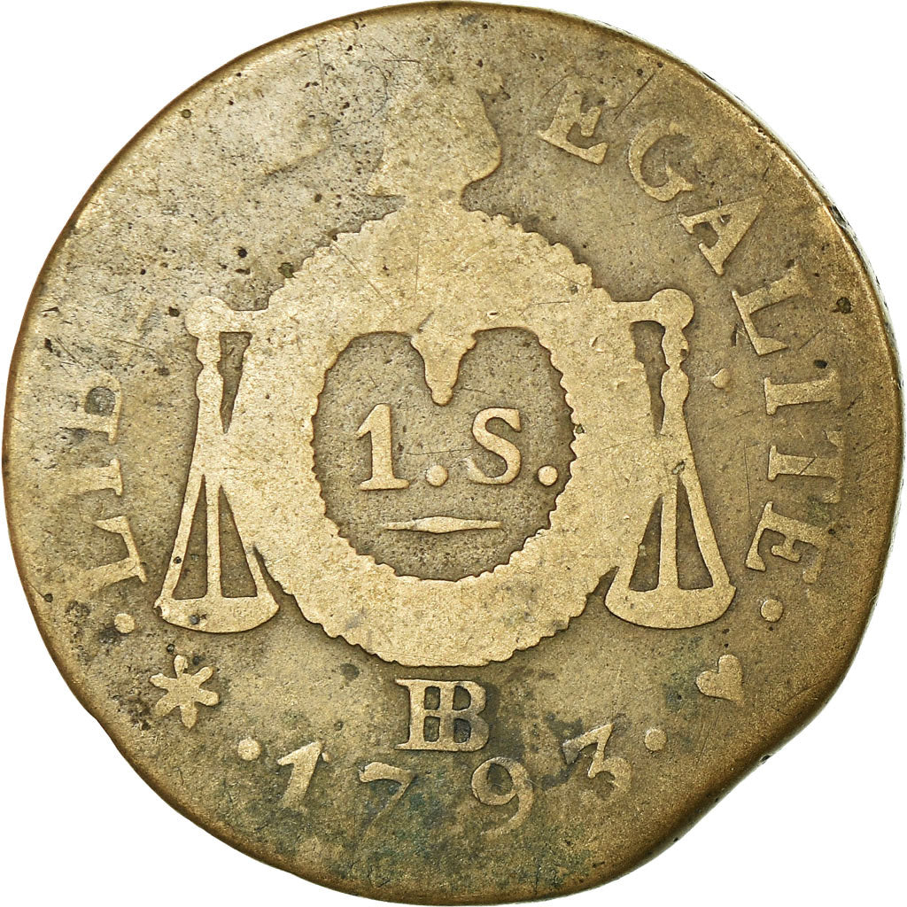 Moneta, Francia, Sol aux balances françoise, Sol, 1793, Strasbourg, B+, Bronzo