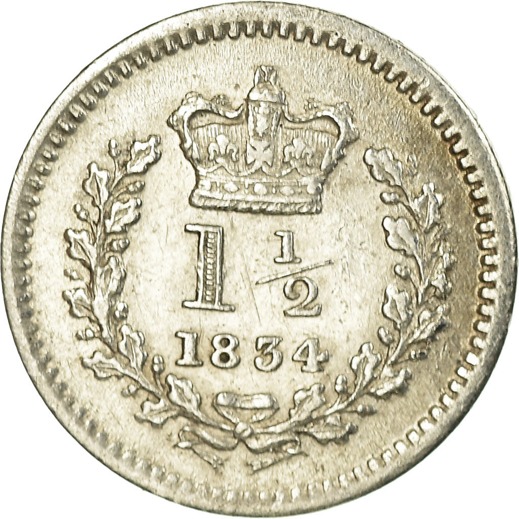 Coin, Great Britain, William IV, 1-1/2 Pence, 1834, AU(50-53), Silver, KM:719