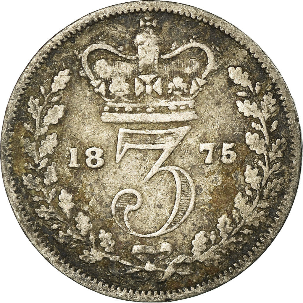 Coin, Great Britain, Victoria, 3 Pence, 1875, VF(30-35), Silver, KM:730