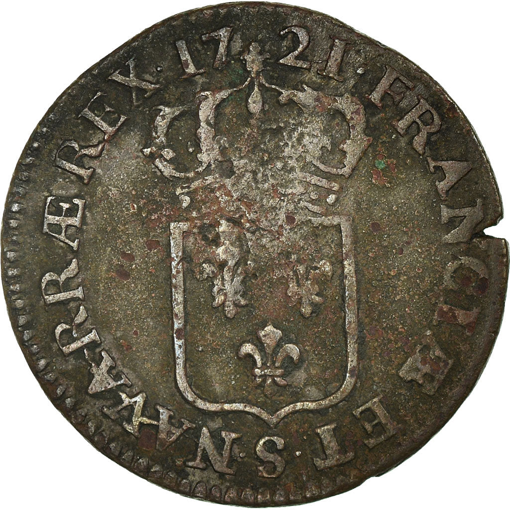 Moeda, França, Louis XV, Demi sol au buste enfantin, 1/2 Sol, 1721, Reims