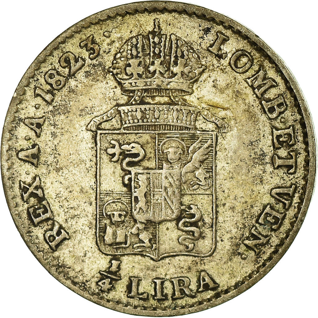 Münze, Italien Staaten, LOMBARDY-VENETIA, 1/4 Lira, 1823, Milan, SS+, Silber