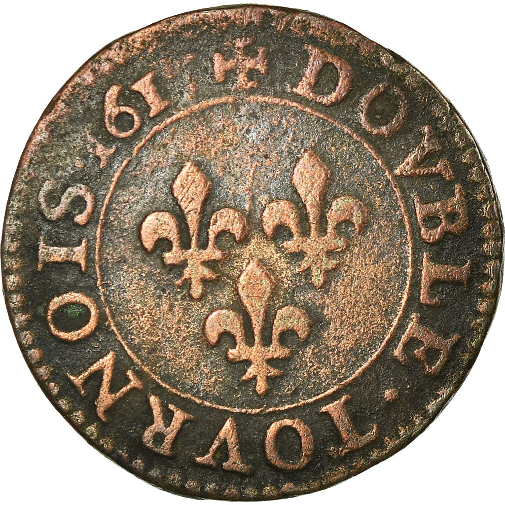 Moneta, Francja, Louis XIII, Double tournois, buste enfantin, Double Tournois