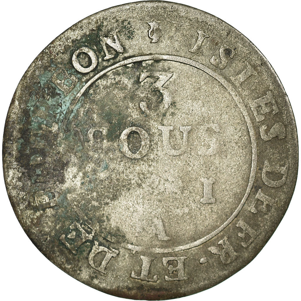 Coin, ISLE DE BOURBON, 3 Sous, 1781, Paris, VF(30-35), Billon