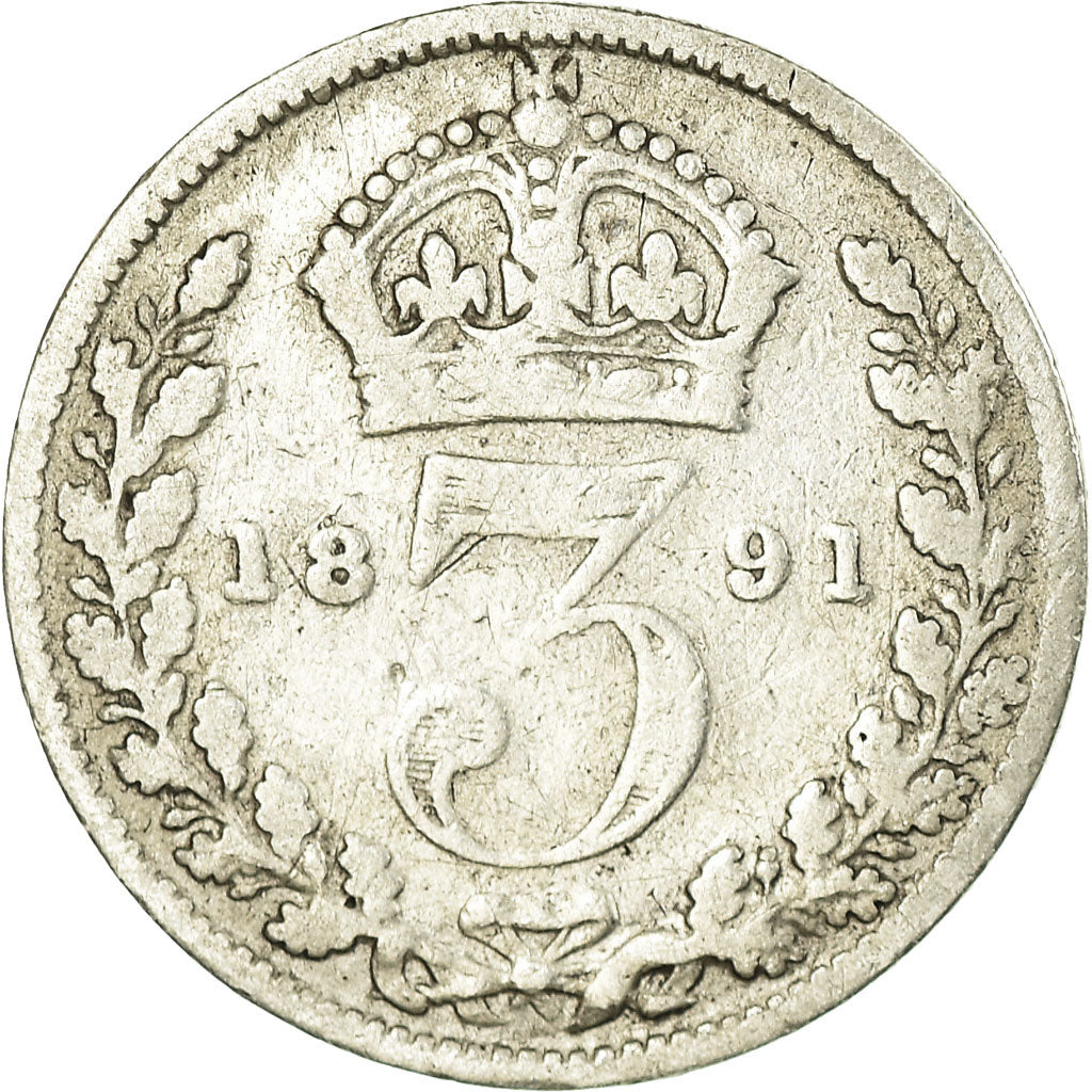 Coin, Great Britain, Victoria, 3 Pence, 1891, VF(20-25), Silver, KM:758