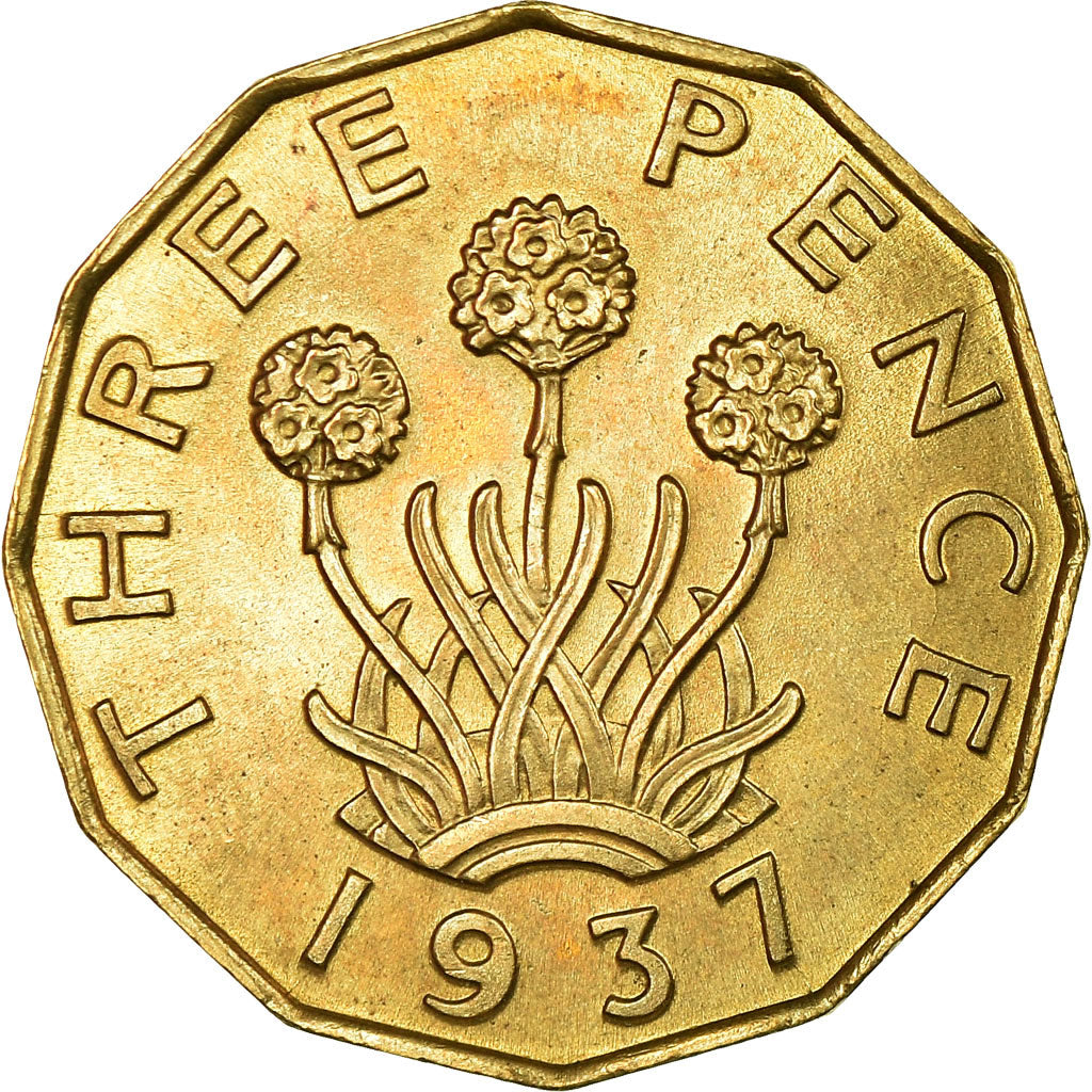Monnaie, Grande-Bretagne, George VI, 3 Pence, 1937, SPL, Nickel-brass, KM:849