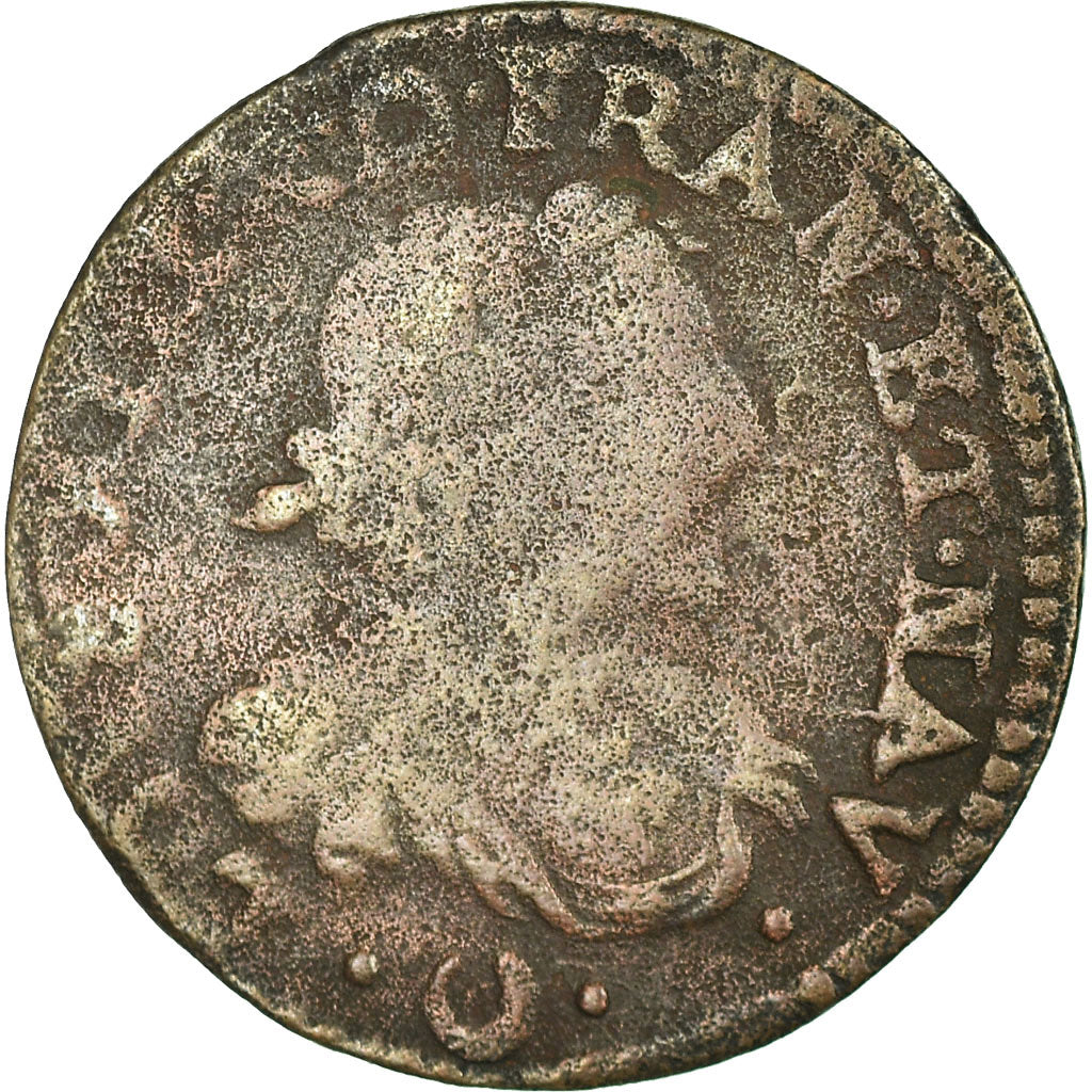 Moneda, Francia, Louis XIII, Double Tournois, 1639, Vallée du Rhône, BC+