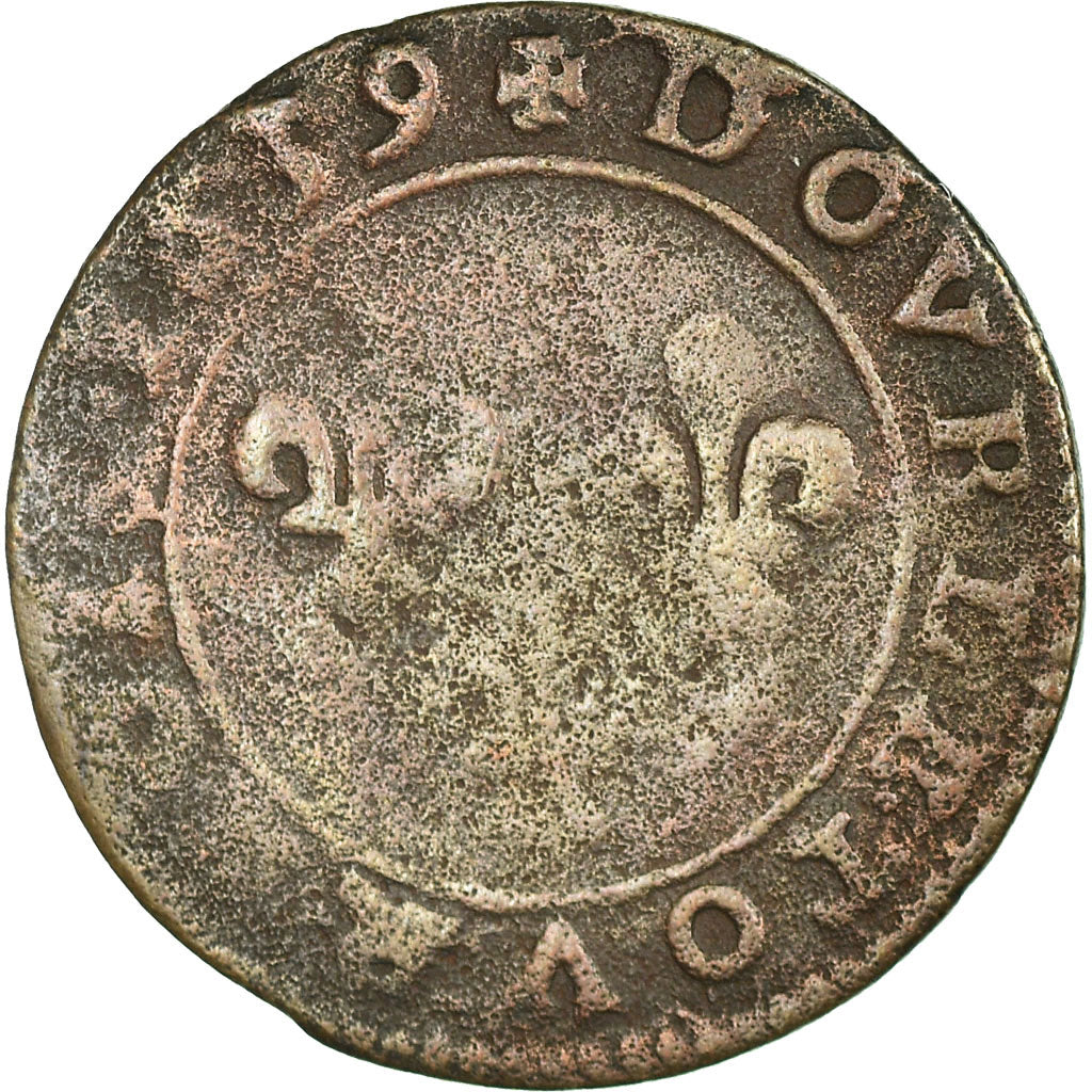 Moneda, Francia, Louis XIII, Double Tournois, 1639, Vallée du Rhône, BC+