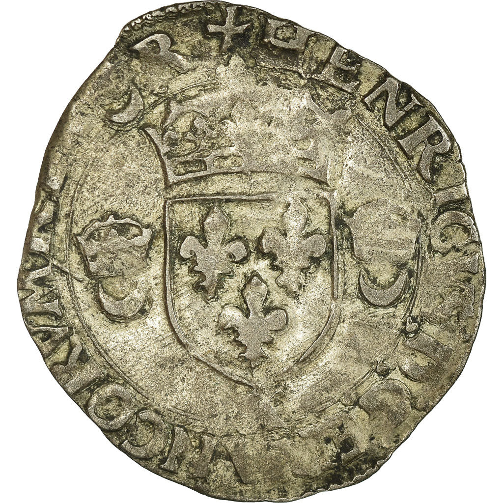 Monnaie, France, Henri II, Douzain aux croissants, 1556, Bordeaux, TB+, Billon