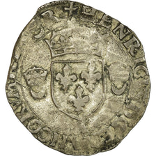 Monnaie, France, Henri II, Douzain aux croissants, 1556, Bordeaux, TB+, Billon