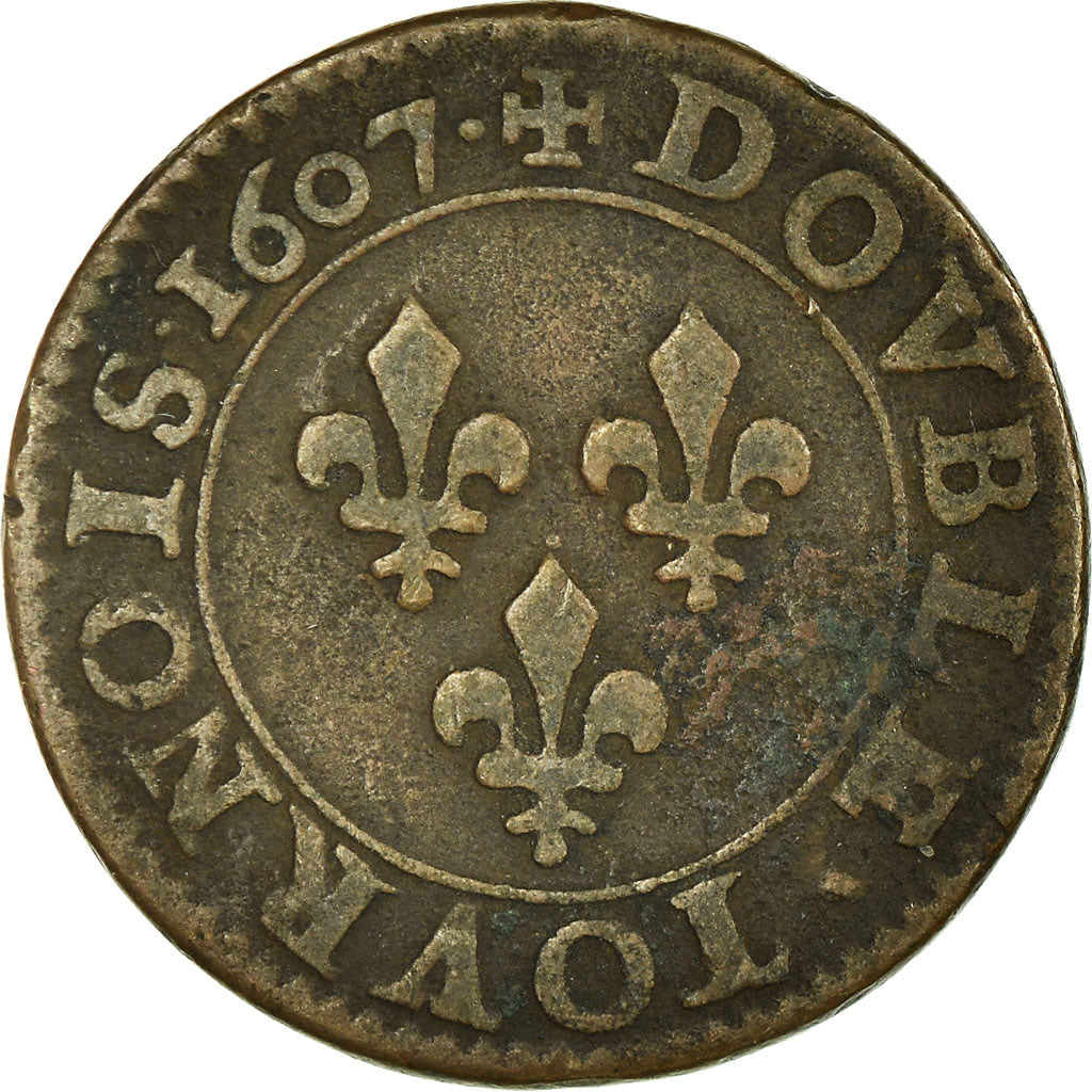 Monnaie, France, Henri IV, Double Tournois, 1607, Paris, TB, Cuivre, KM:16.1