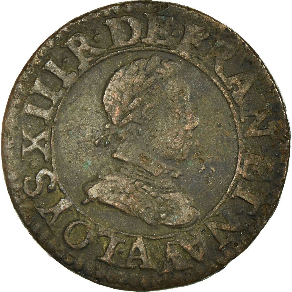 Moneta, Francja, Louis XIII, Double tournois, buste enfantin, Double Tournois