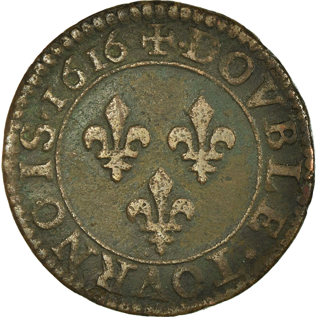 Moneta, Francja, Louis XIII, Double tournois, buste enfantin, Double Tournois