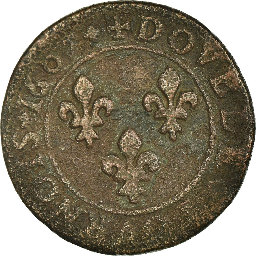 Coin, France, Double Tournois, 1607, Lyon, VF(20-25), Copper
