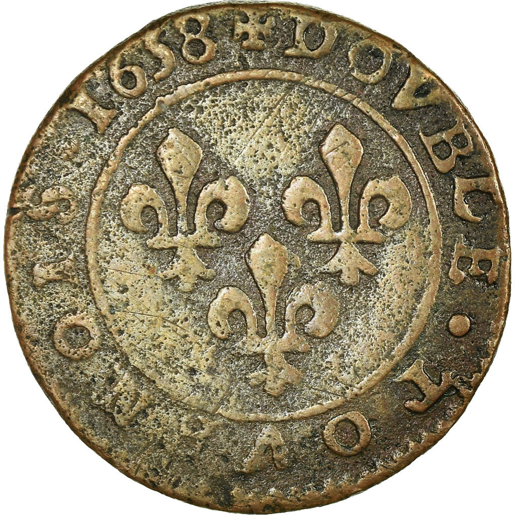 Münze, Frankreich, Louis XIII, Double Tournois, 1638, Vallée du Rhône, S+