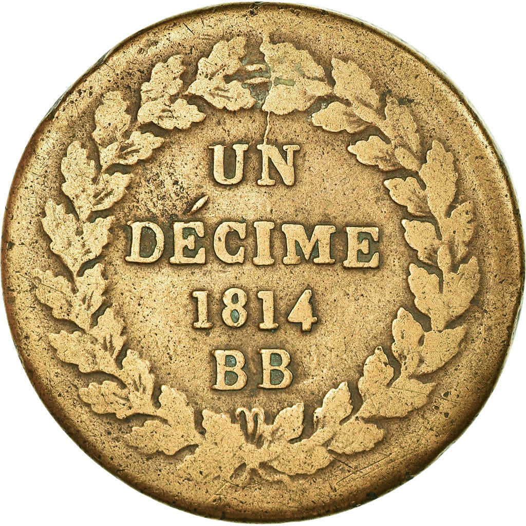 Moneta, Francja, Napoléon I, Decime, 1814, Strasbourg, VF(30-35), Bronze