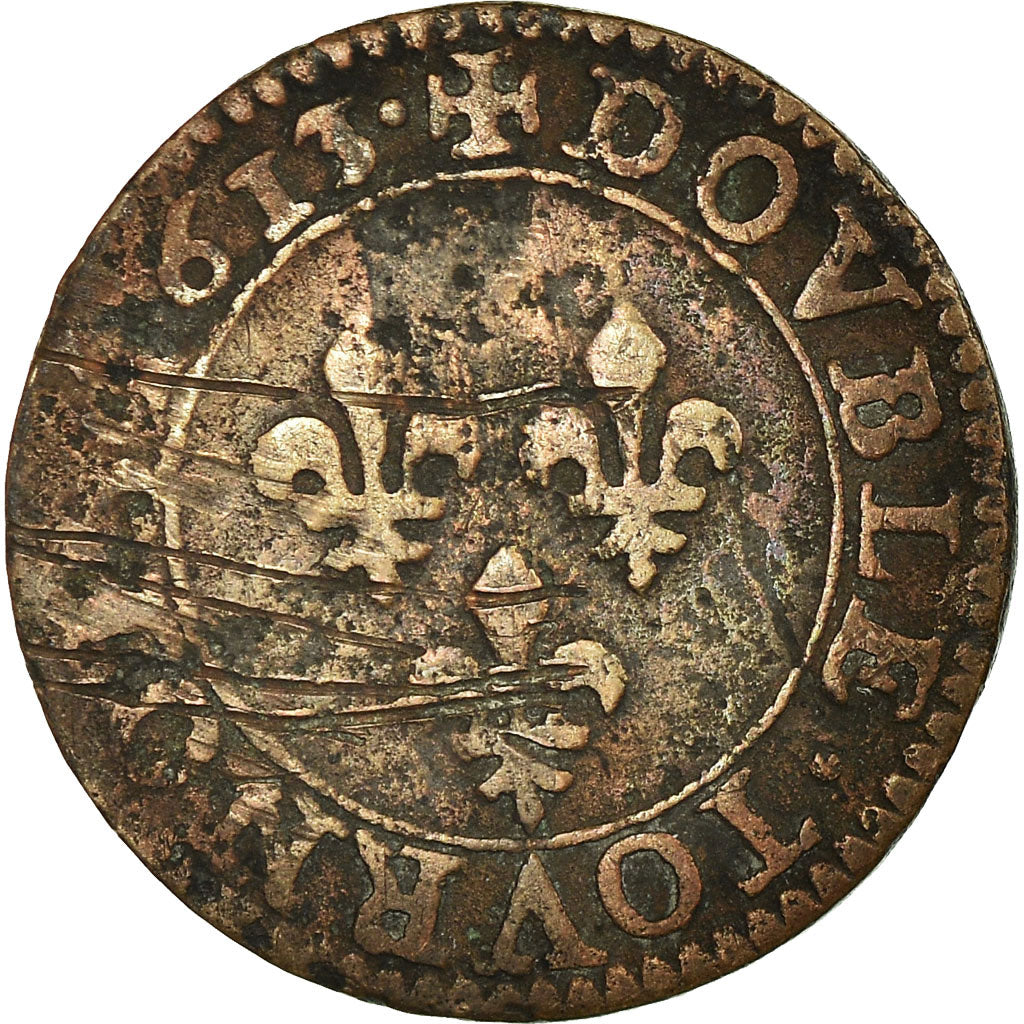 Moneta, Francja, Louis XIII, Double tournois, buste enfantin, Double Tournois