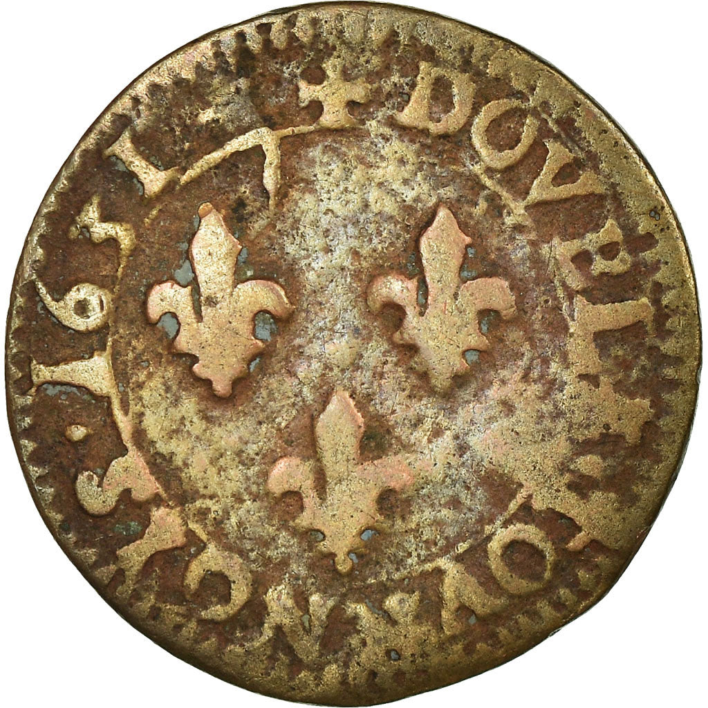 Moneda, Francia, Louis XIII, Double tournois, buste juvénile au col fraisé