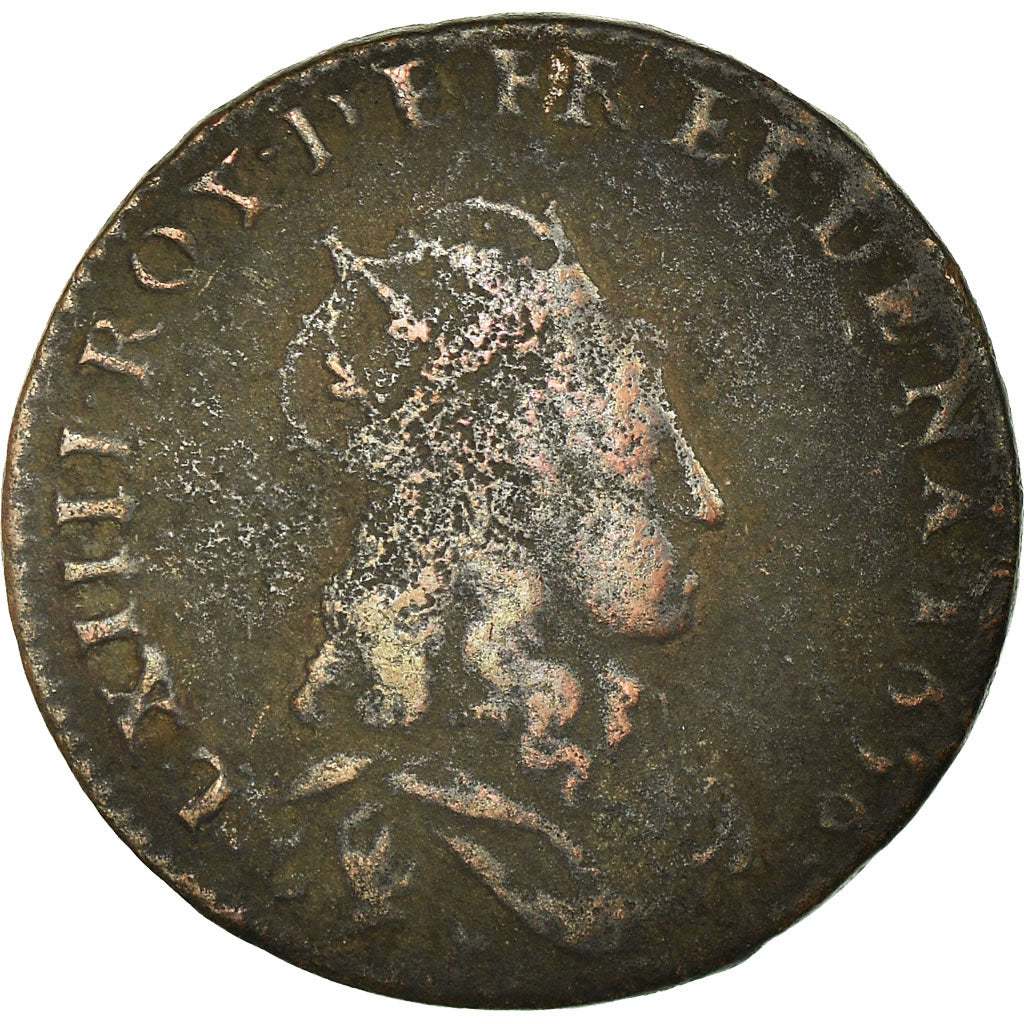 Monnaie, France, Louis XIV, Liard de France au buste juvénile, deuxième type