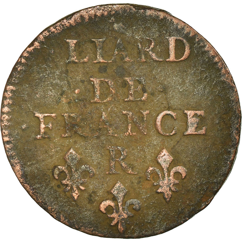 Monnaie, France, Louis XIV, Liard de France au buste juvénile, deuxième type