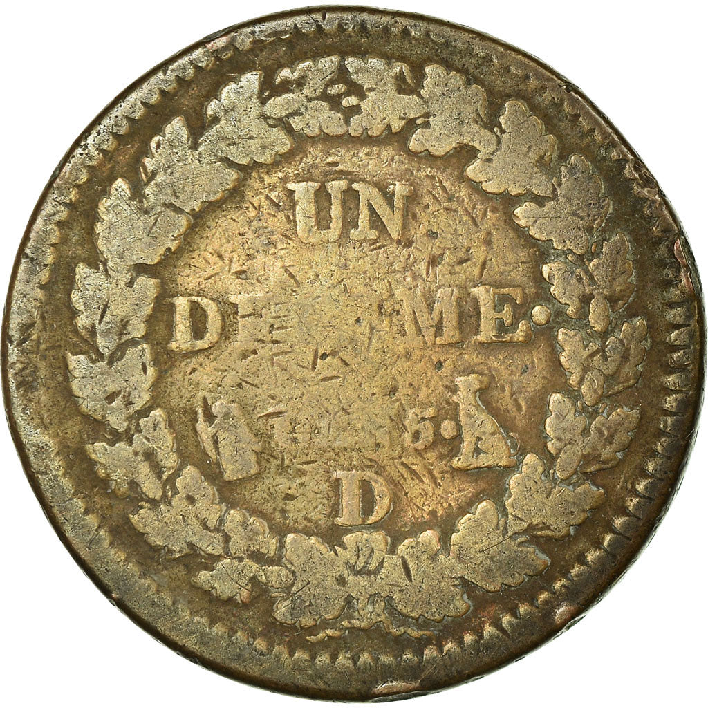 Moneda, Francia, Dupré, Decime, AN 5, Lyon, BC+, Bronce, KM:645.5, Gadoury:187