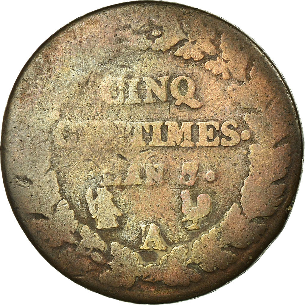 Moneta, Francia, 5 Centimes, AN 7/5, Paris (A/R), MB, Bronzo, Gadoury:126