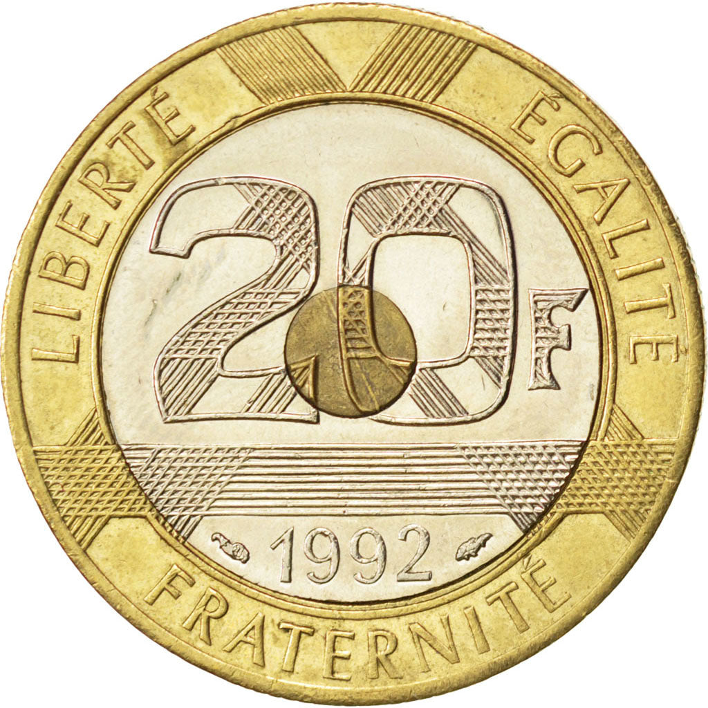 FRANCE, Mont Saint Michel, 20 Francs, 1992, KM #1008.1, MS(60-62),...