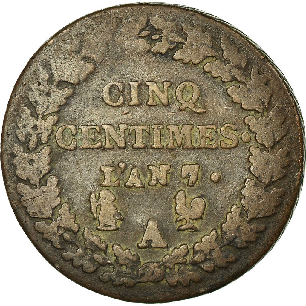 Moneta, Francia, 5 Centimes, AN 7/5, Paris (A/R), MB+, Bronzo, Gadoury:126