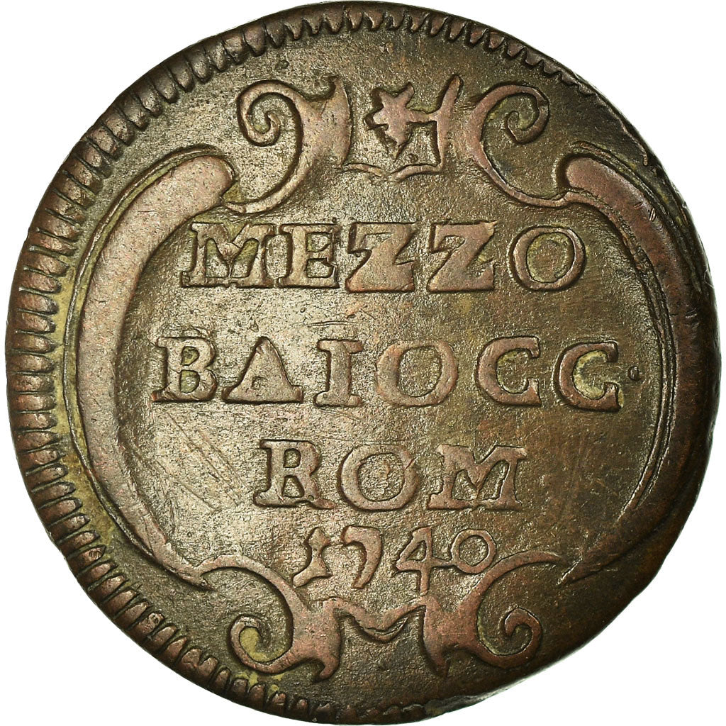 Coin, Vatican, Mezzo (1/2) Baiocco, 1740, Rome, AU(50-53), Copper