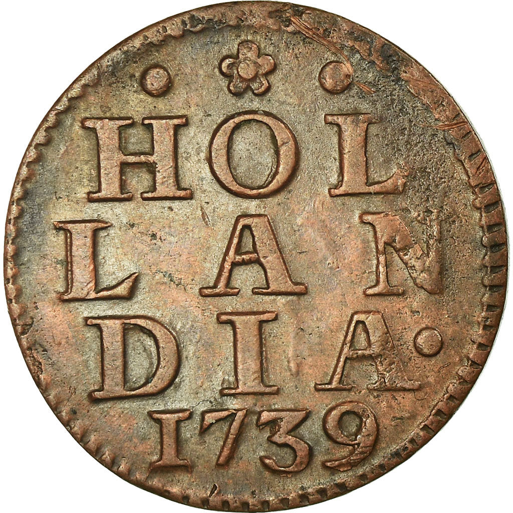 Coin, Netherlands, HOLLAND, Duit, 1739, AU(50-53), Copper, KM:80
