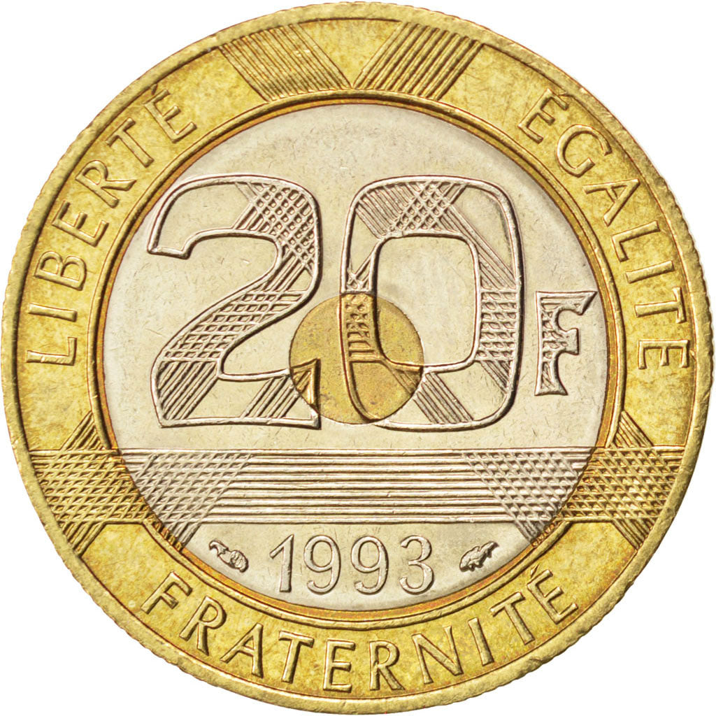 FRANCE, Mont Saint Michel, 20 Francs, 1993, KM #1008.2, AU(50-53),...