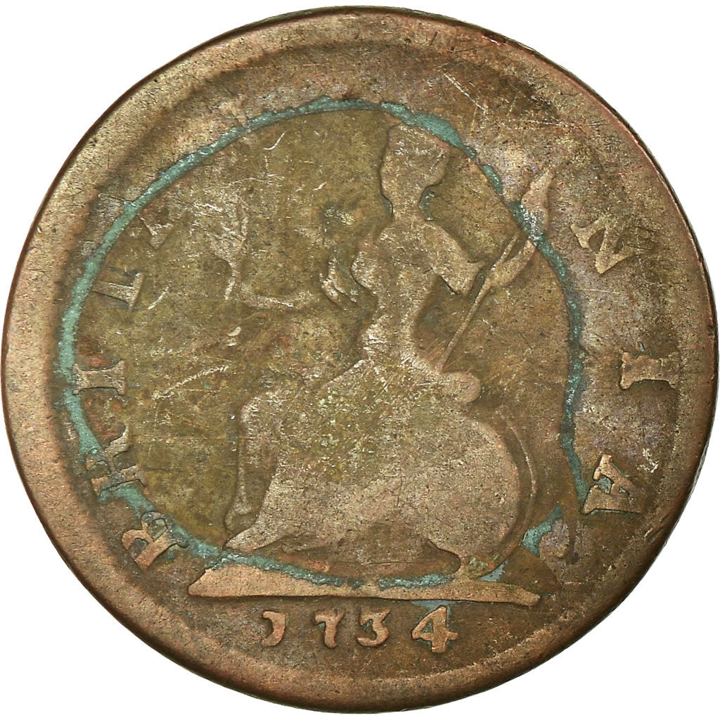 Coin, Great Britain, George II, Farthing, 1734, VF(20-25), Copper, KM:572