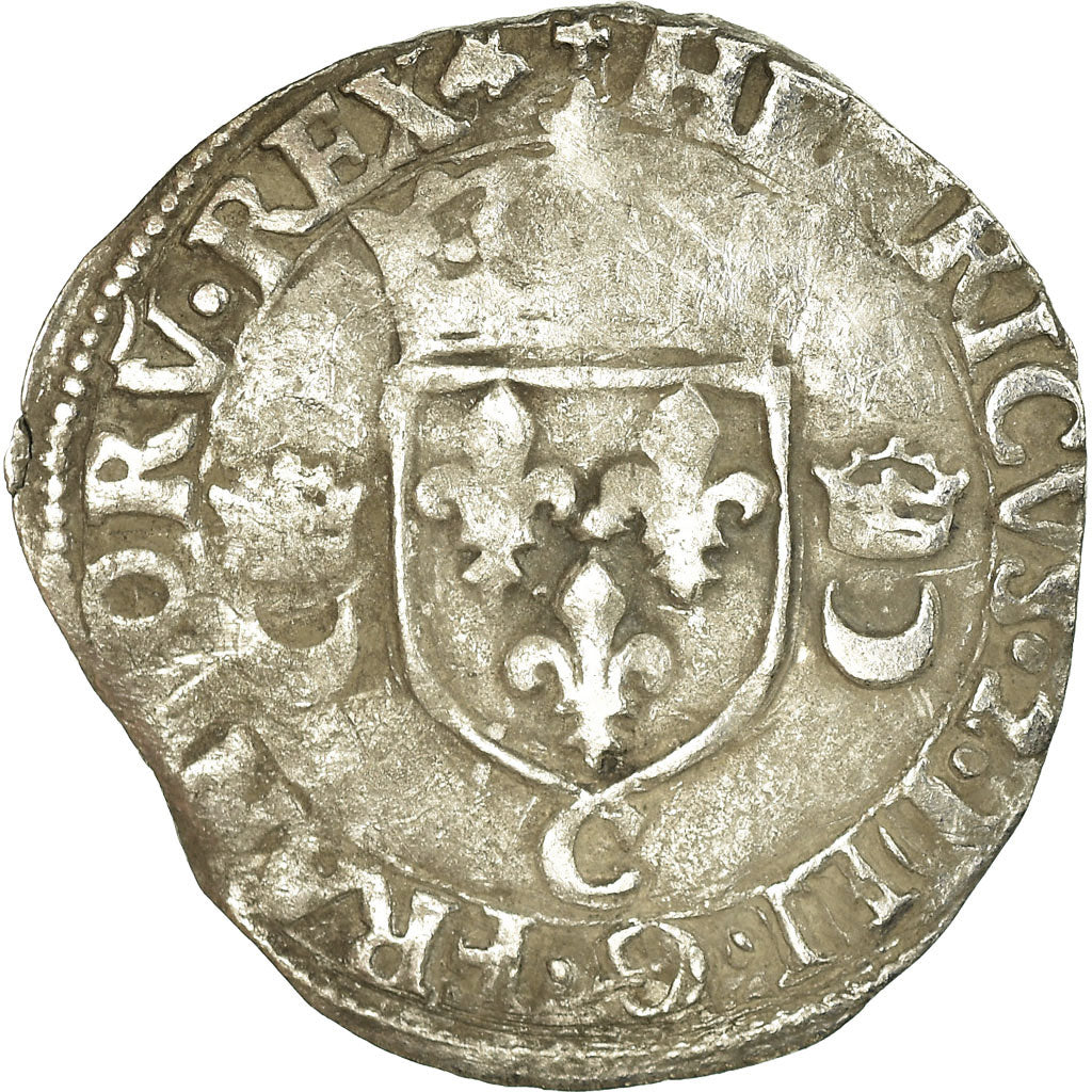 Coin, France, Henri II, Douzain aux croissants, 1550, Saint Lô, VF(20-25)