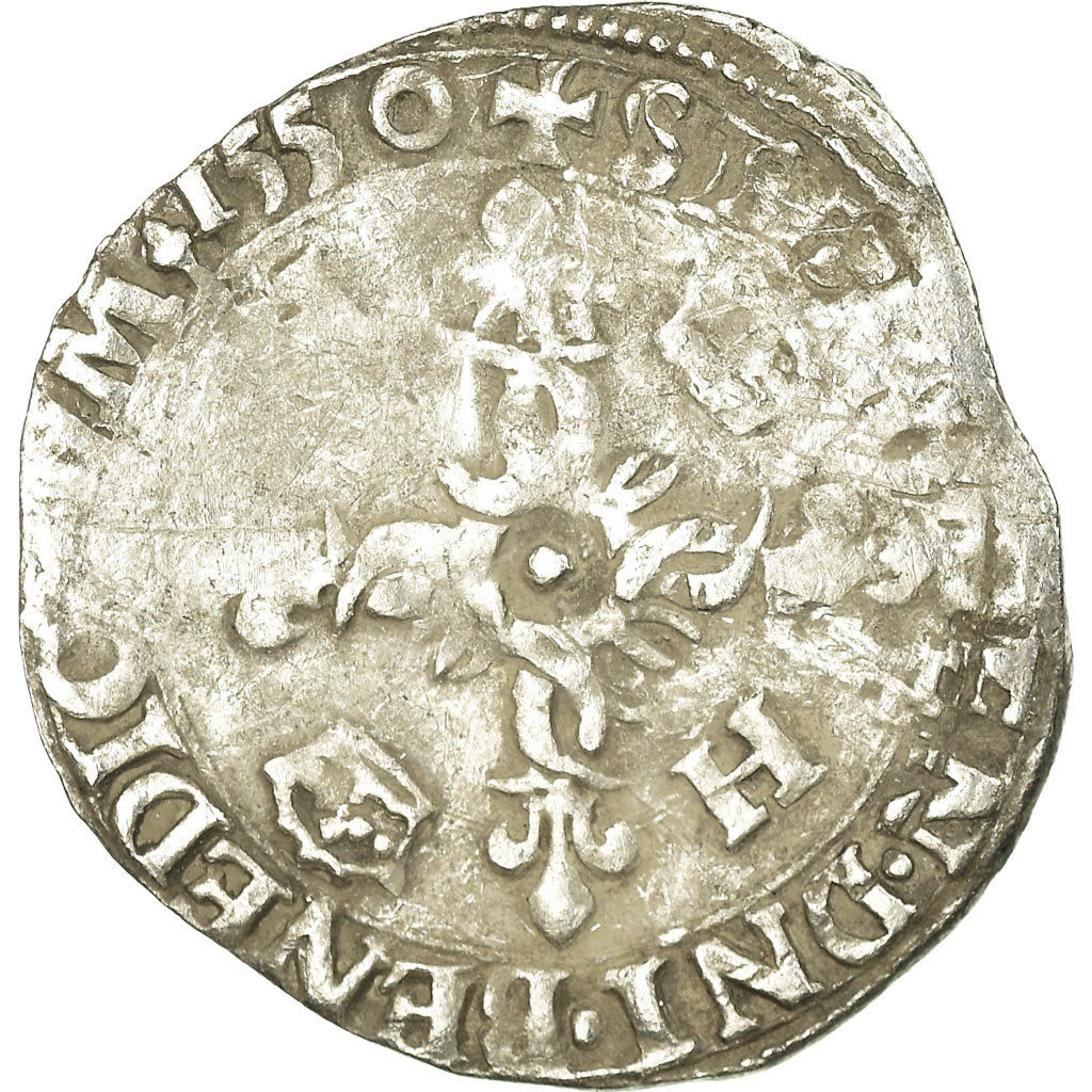 Coin, France, Henri II, Douzain aux croissants, 1550, Saint Lô, VF(20-25)