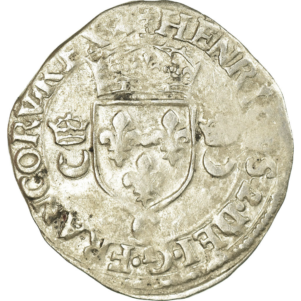 Monnaie, France, Henri II, Douzain aux croissants, 1550, Saint Lô, TB+, Billon