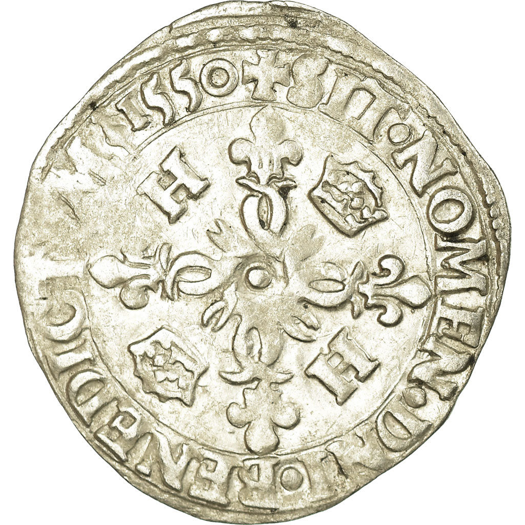 Monnaie, France, Henri II, Douzain aux croissants, 1550, Saint Lô, TB+, Billon