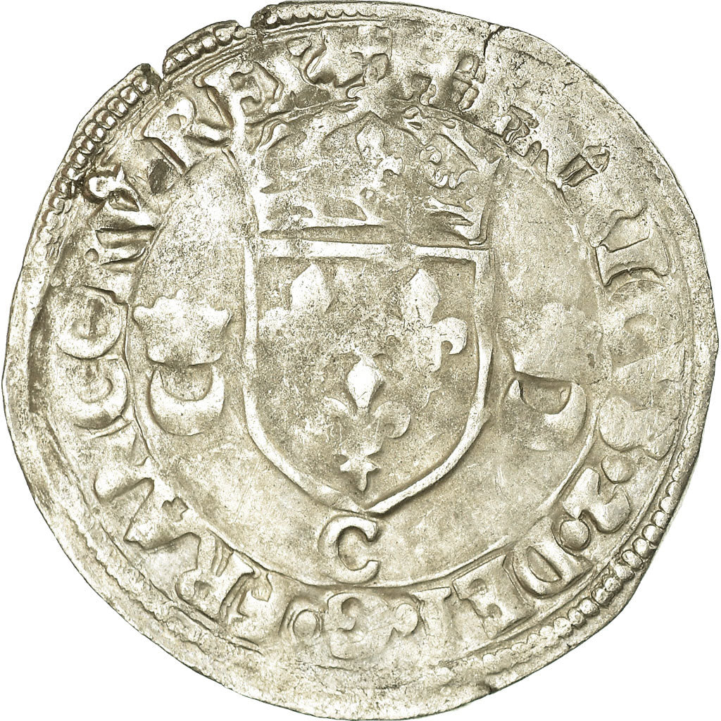 Coin, France, Henri II, Douzain aux croissants, 1550, Saint Lô, VF(30-35)