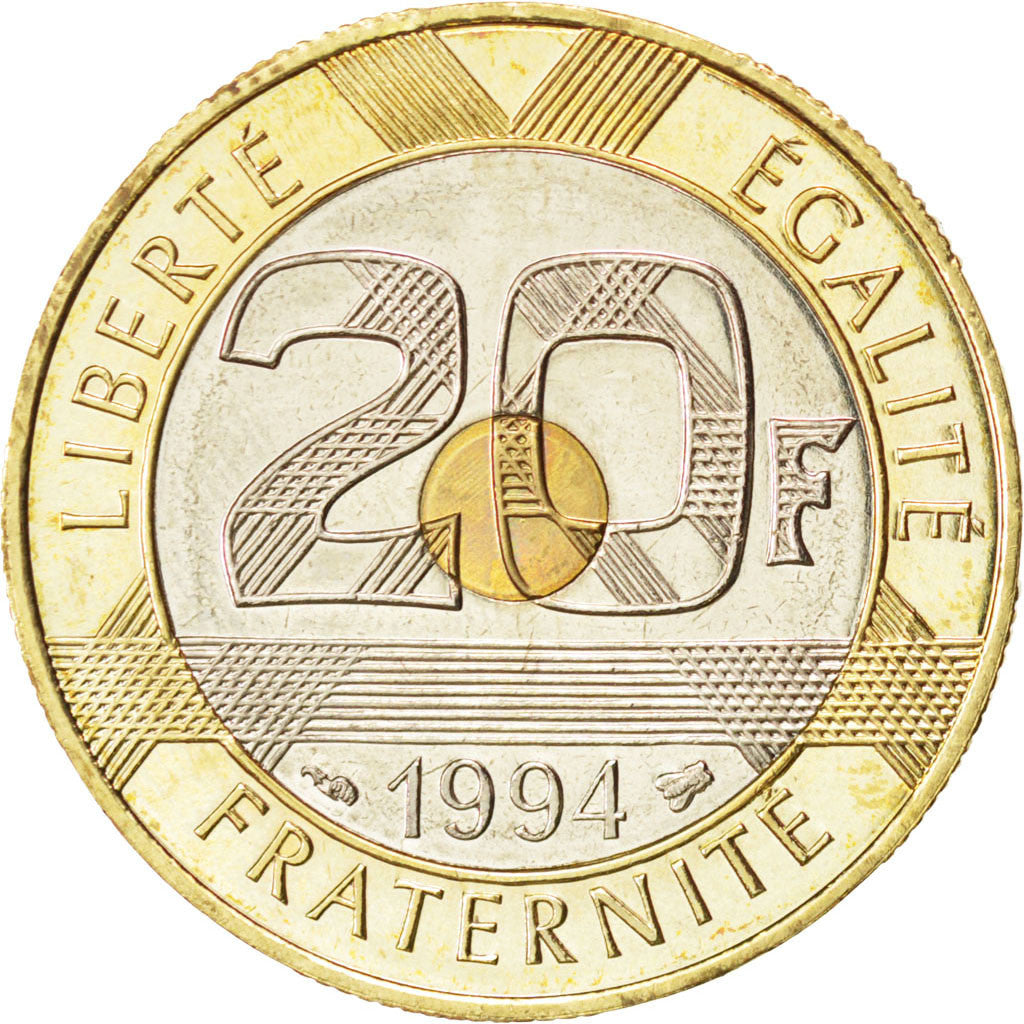 Coin, France, Mont Saint Michel, 20 Francs, 1994, MS(60-62), Tri-Metallic